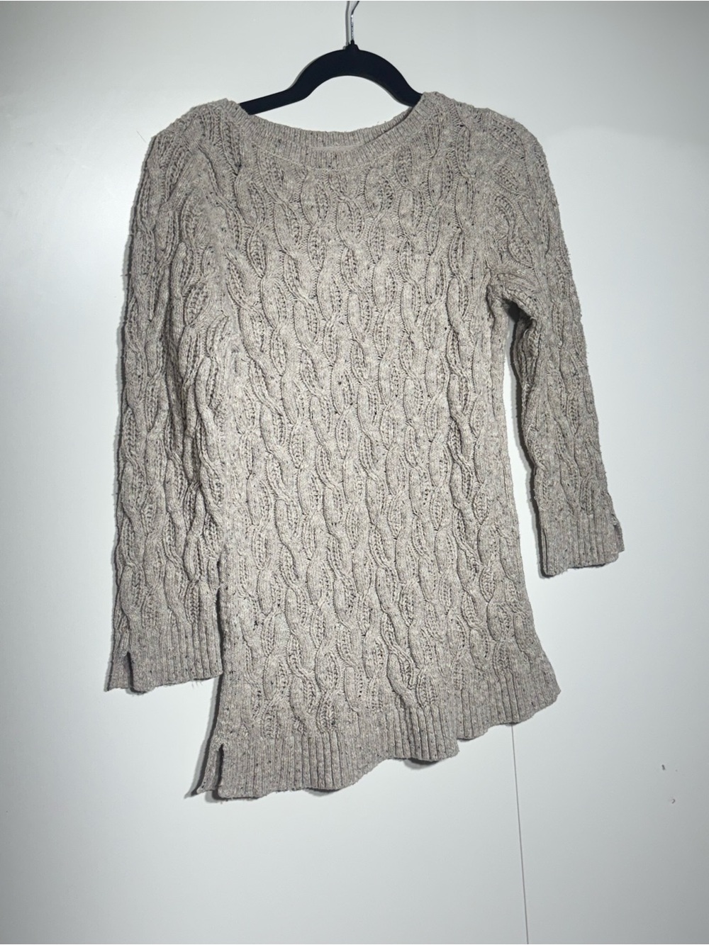 J. Jill Taupe Cable-Knit Crewneck Sweater